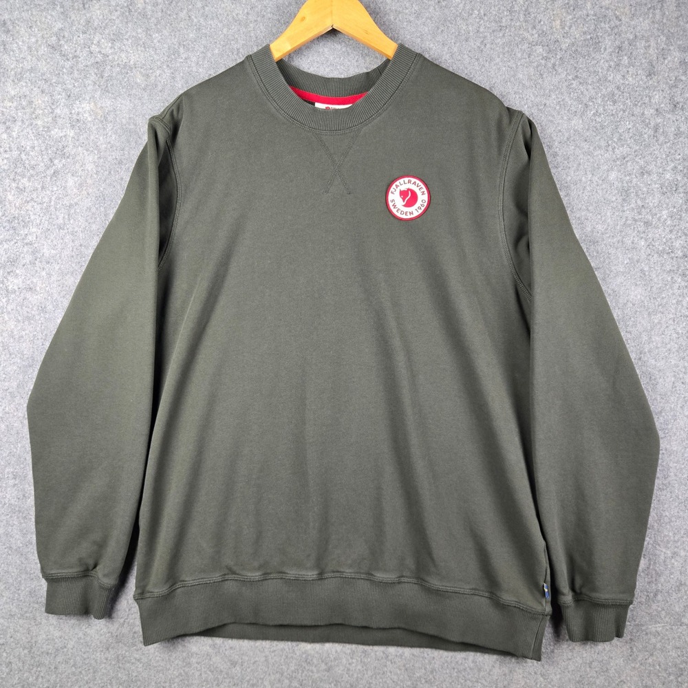Fjallraven Crewneck Sweatshirt Mens XL Green Logo Patch Gorpcore Hiking Pullover